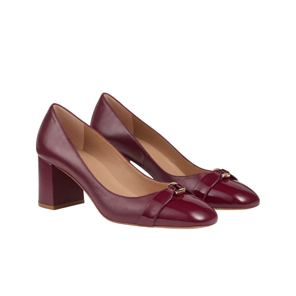 L.K. Bennett Kate Burgundy Red Plain Block Heel Courts
